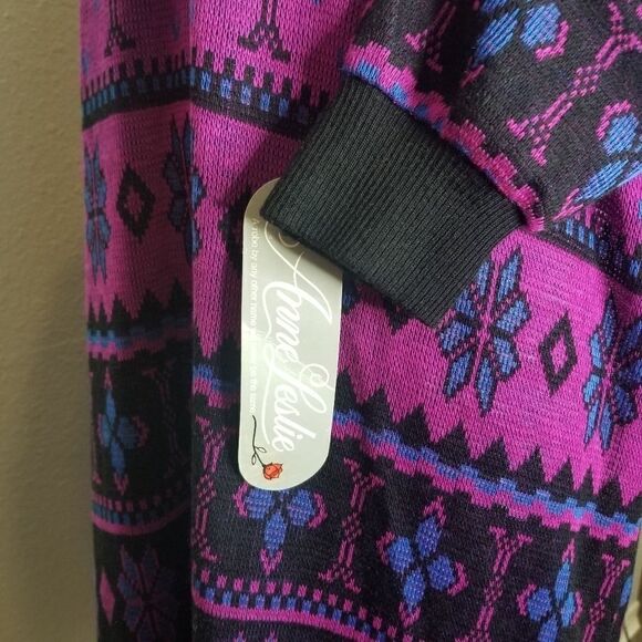 Vintage 80s 90z Nordic Fair Isle lcelandic Knit Sweater Dress NWT Deadstock Md - Picture 5 of 8